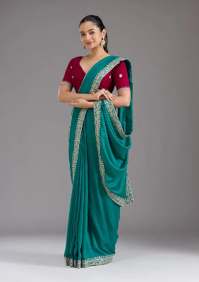 Rama Green Zariwork (Gold) Soft Raw Silk Saree