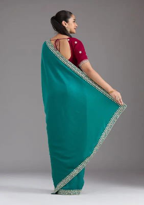 Rama Green Zariwork (Gold) Soft Raw Silk Saree