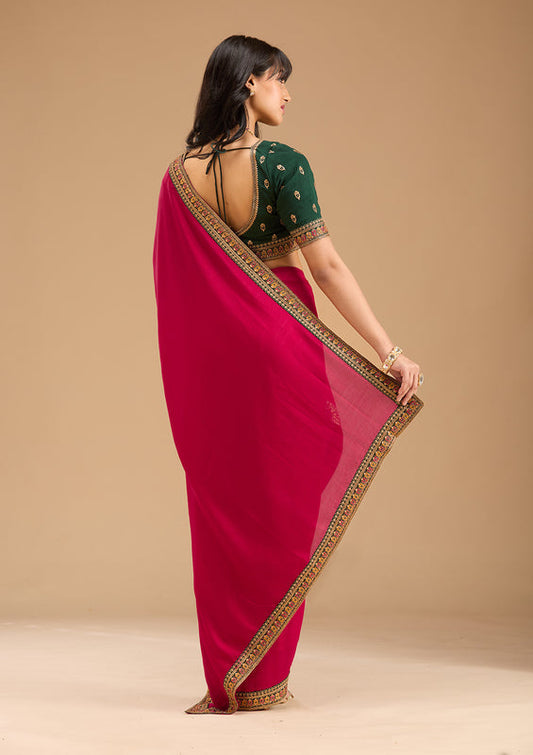 Rani Pink Gold Zariwork Soft Raw Silk Saree